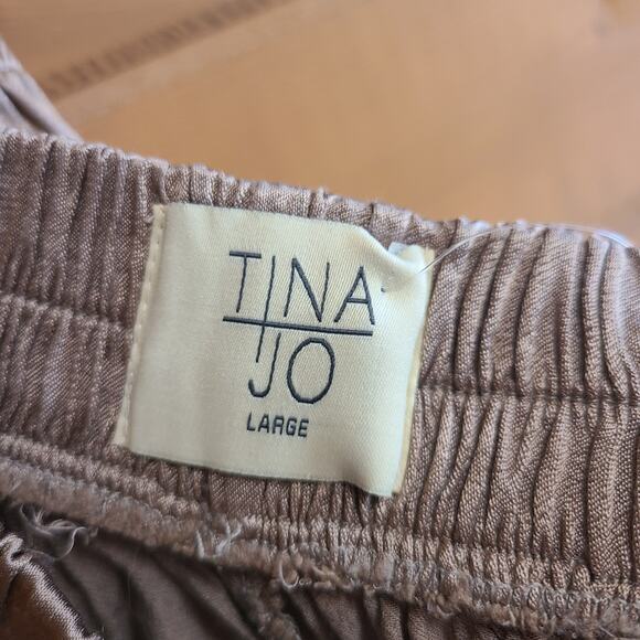 Anthropologie Tina + Jo Taupe Satin Cargo Jogger High Rise NWT Large Pull On - Picture 8 of 8